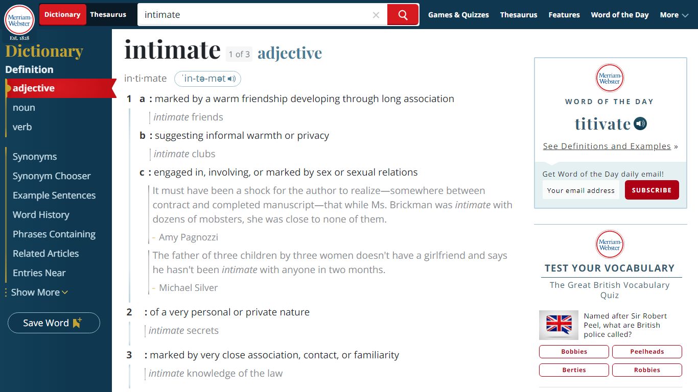 Intimate Definition & Meaning - Merriam-Webster